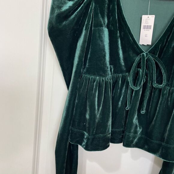 NWT Anthropologie Dark Green Maeve Velvet Babydoll top size XS - Picture 8 of 10